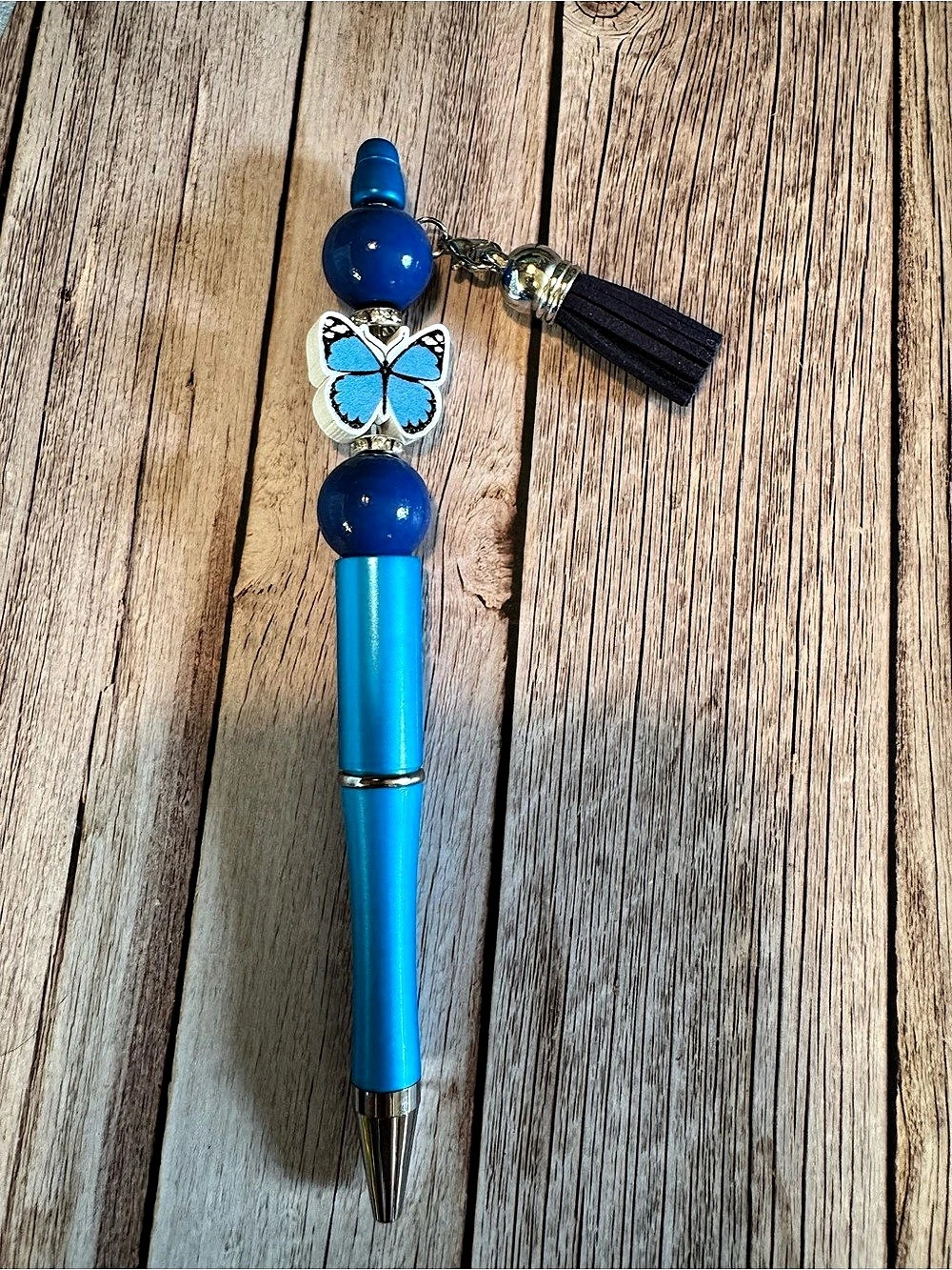 Blue Butterfly Charm Pen with Tassel
